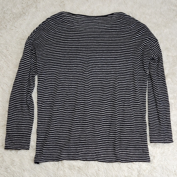 VINCE Linen Black & White Striped Long Sleeve Oversized Tee Womens Size Small - Picture 6 of 11